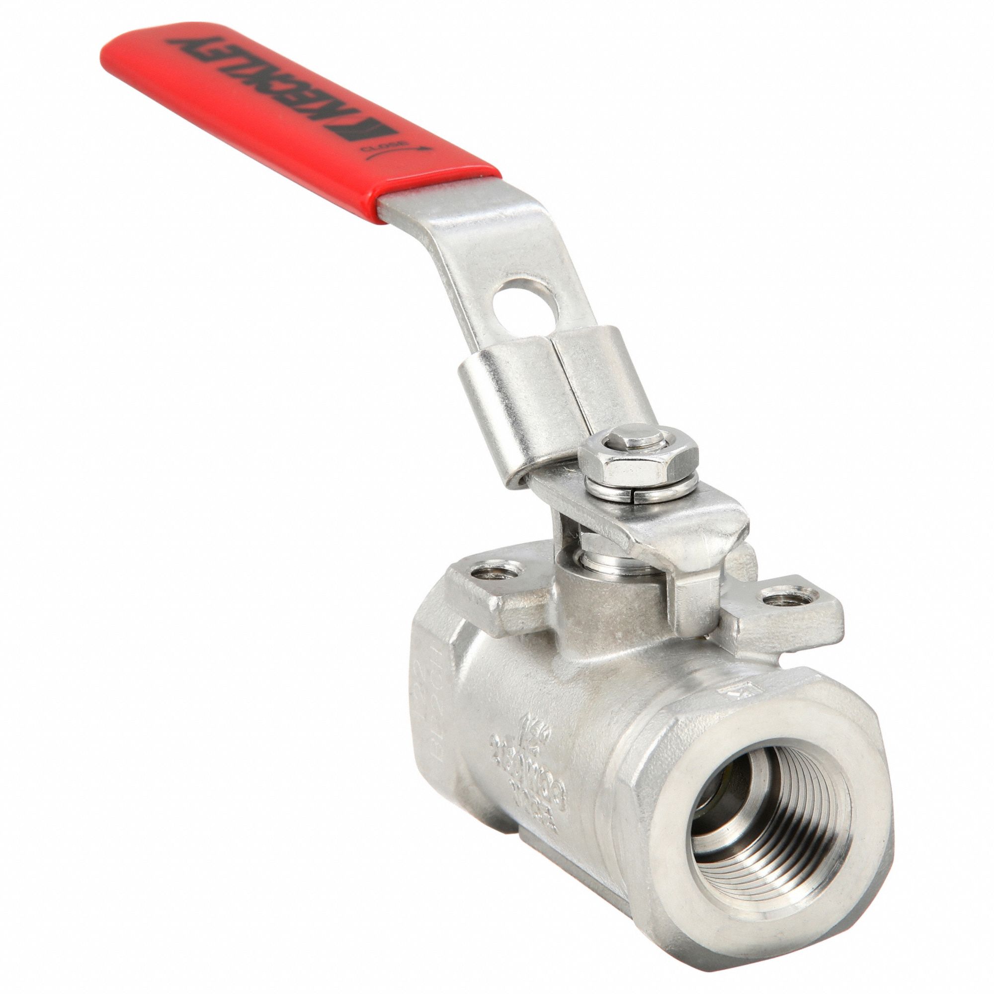 Manual Two-Way Ball Valve: 1/2 in, Stainless Steel, Straight, FNPT x FNPT, One-Piece
