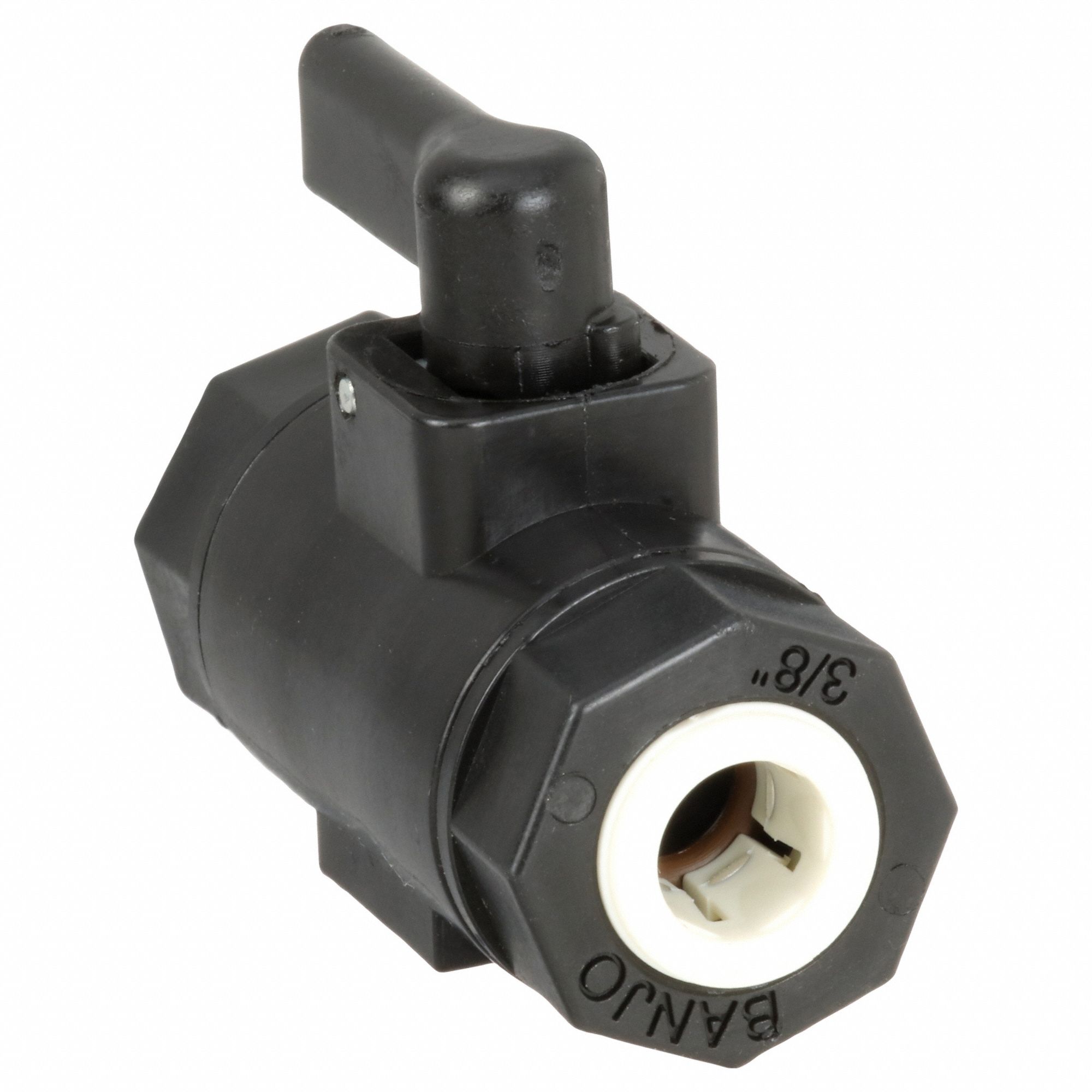 Manual Two-Way Ball Valve: 3/8 in, Polypropylene, Straight, Push x Push, One-Piece, Lever