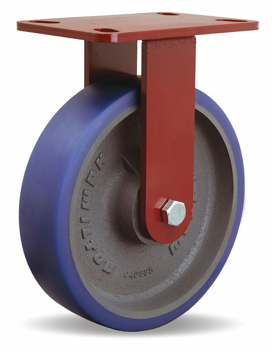 Plate Caster: Rigid, Polyurethane, 8 in Wheel Dia, 2 in Wheel Wd, 9 1/2 in Mounting Ht