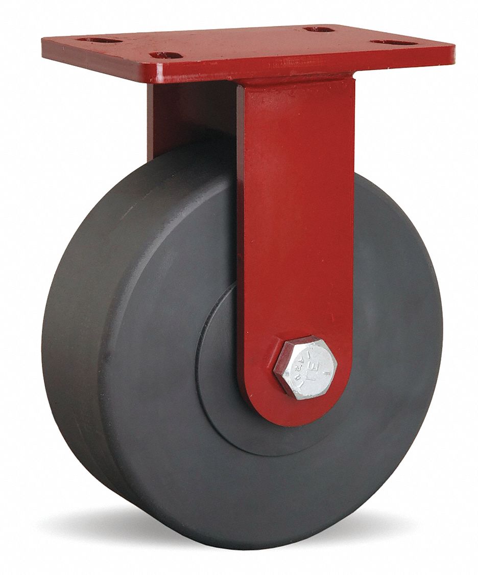 Plate Caster: Rigid, No Brake, Nylon, 8 in Wheel Dia, 3 in Wheel Wd, 10 1/4 in Mounting Ht