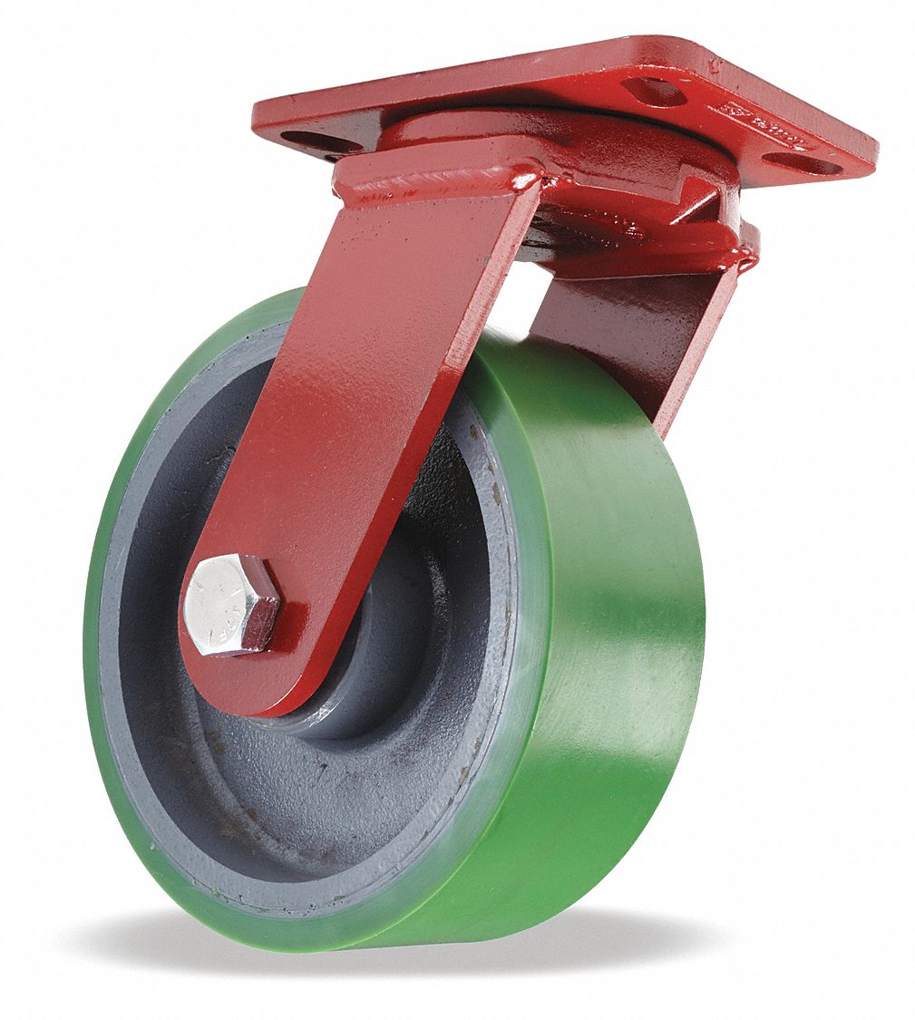 Plate Caster: Swivel, Polyurethane, 8 in Wheel Dia, 3 in Wheel Wd, 10 1/4 in Mounting Ht