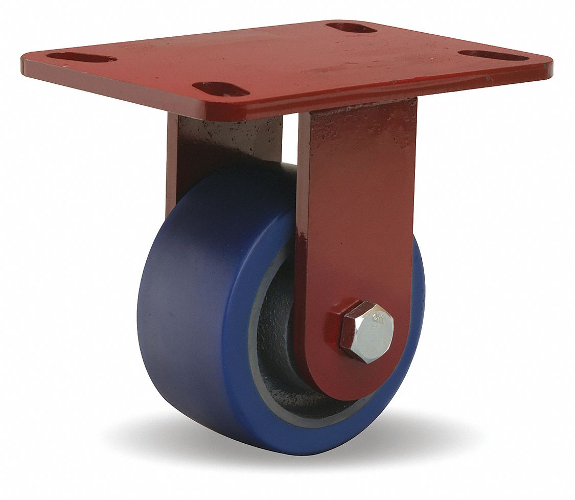 Plate Caster: Rigid, Polyurethane, 4 in Wheel Dia, 2 in Wheel Wd, 5 5/8 in Mounting Ht