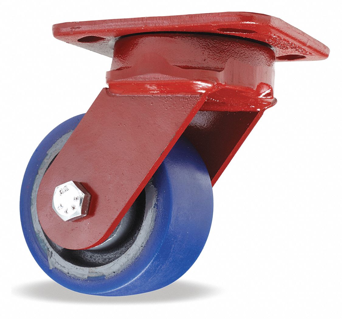 Plate Caster: Swivel, Polyurethane, 4 in Wheel Dia, 2 in Wheel Wd, 5 5/8 in Mounting Ht