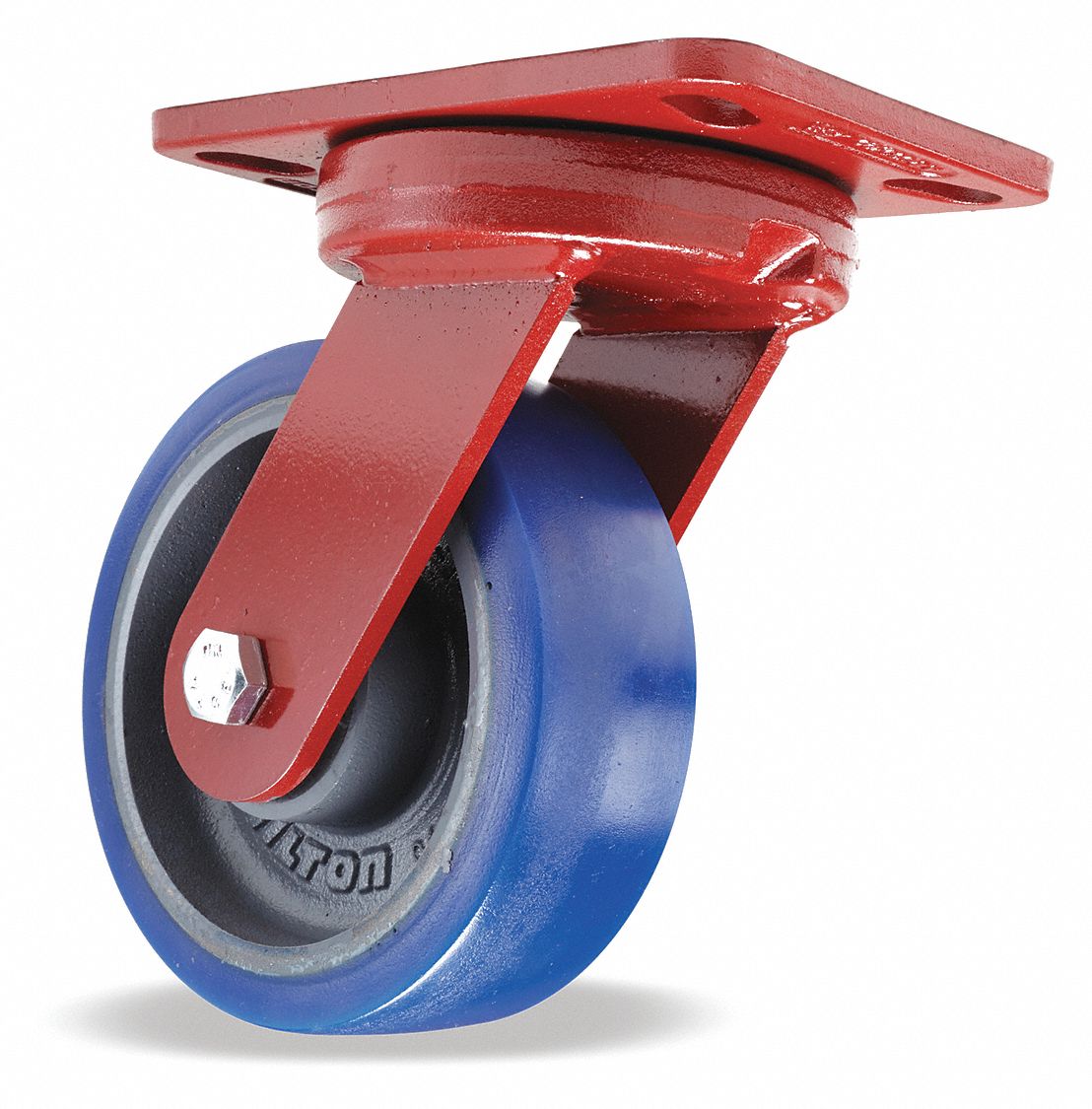 Plate Caster: Swivel, Polyurethane, 6 in Wheel Dia, 2 in Wheel Wd, 7 3/4 in Mounting Ht