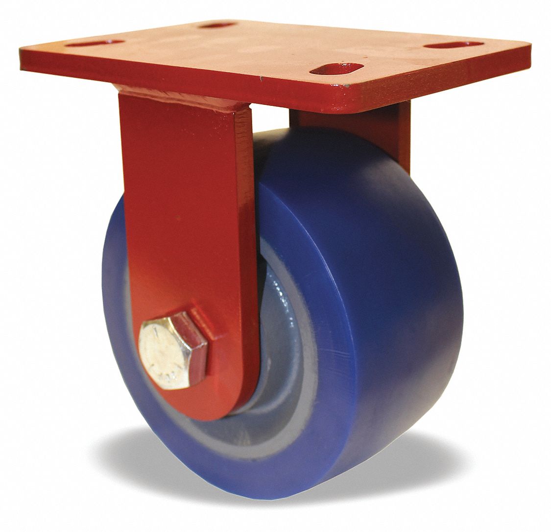 Plate Caster: Rigid, No Brake, Polyurethane, 6 in Wheel Dia, 3 in Wheel Wd, Slot, Rectangle