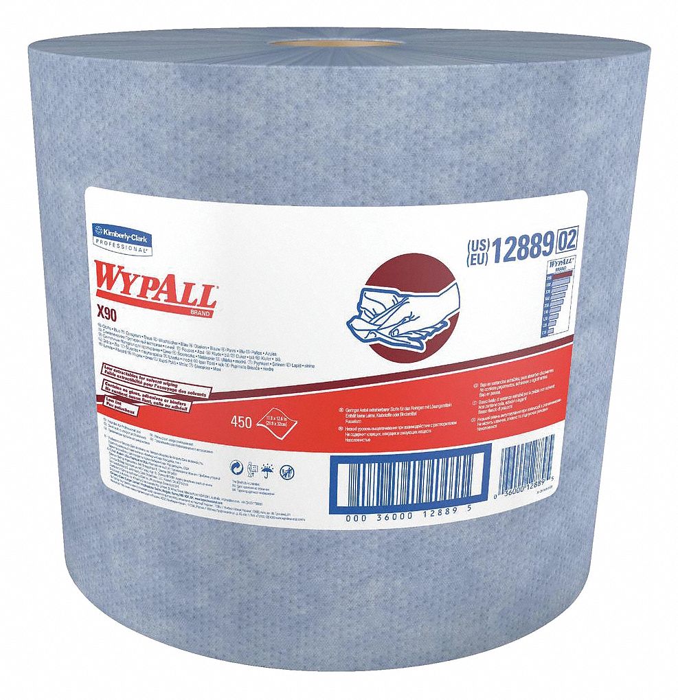 WYPALL Dry Wipe Roll, WYPALL(R) X90, 113/4 in x 121/2 in, Number of