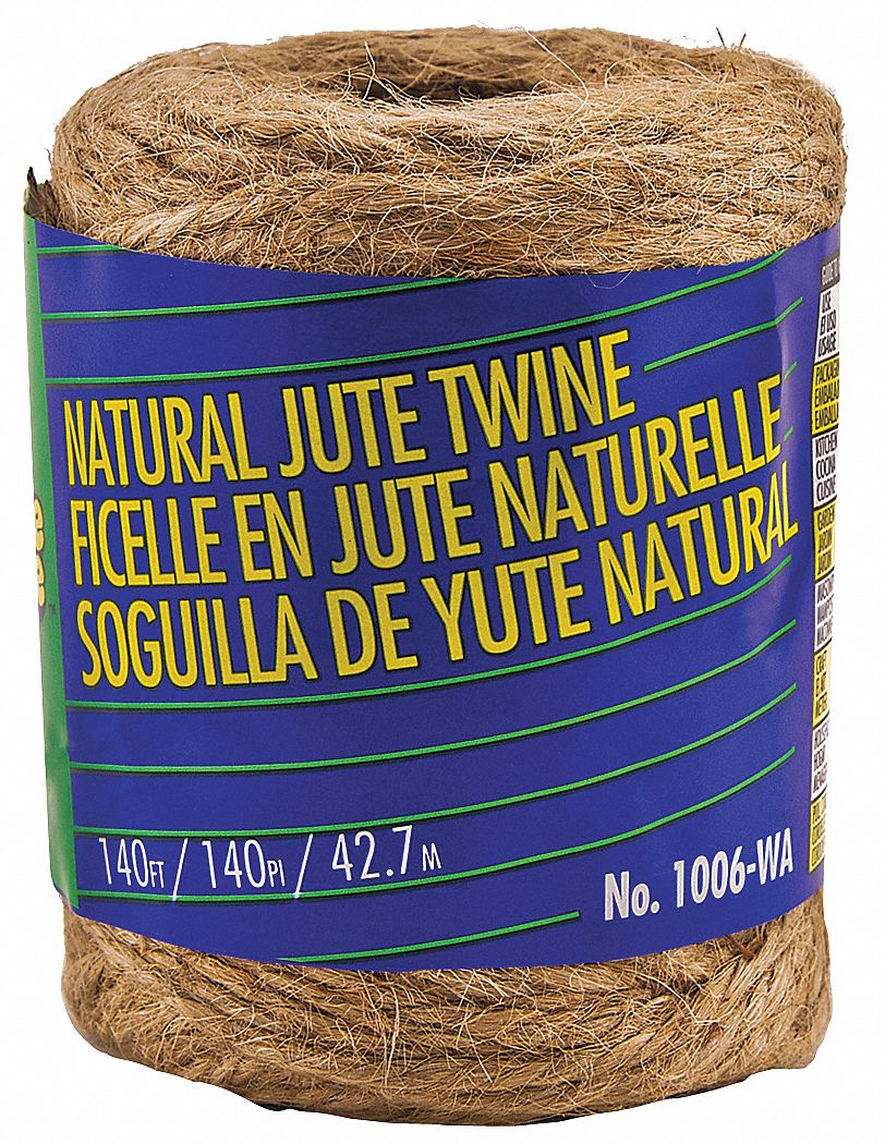 ROPE, TWISTED, 8 LB WORKING LOAD LIMIT, SPOOL, 1/16 IN DIA, 140 FT OVERALL L, JUTE
