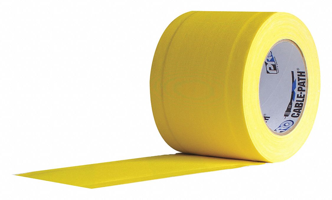Gaffer's Tape: Yellow, 6 in x 30 yd, 11 mil, Cotton Cloth Backing, Rubber Adhesive