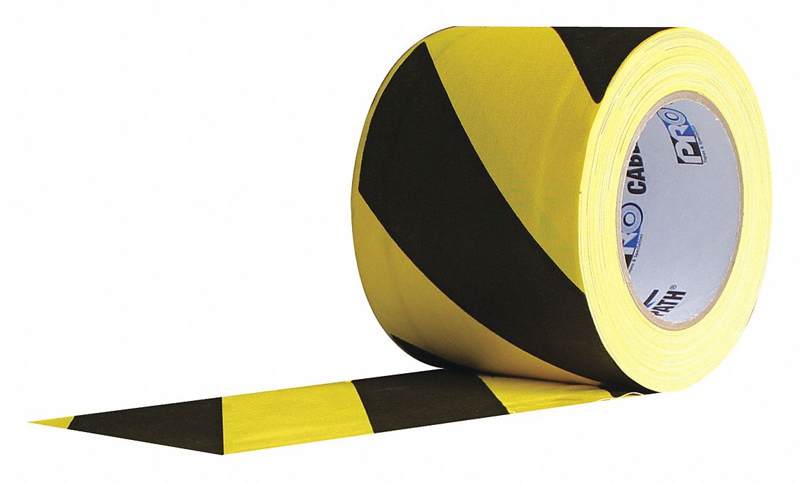 Gaffer's Tape: Black/Yellow, 4 in x 30 yd, 11 mil, Cotton Cloth Backing, Rubber Adhesive, 1 Pack Qty