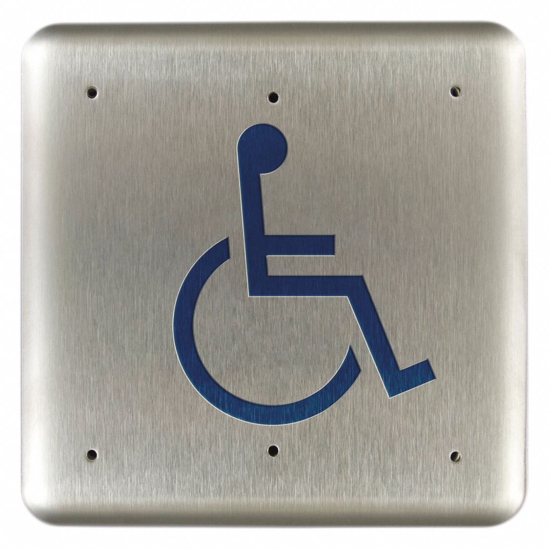 Exit Push Button: 4 3/4 in Ht, 5/8 in Dp, 4 3/4 in Wd, ADA Compliant, Aluminum/Stainless Steel