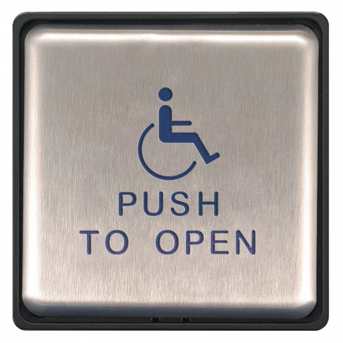 Exit Push Button: 4 3/4 in Ht, 1 in Dp, 4 3/4 in Wd, ADA Compliant, Plastic/Stainless Steel