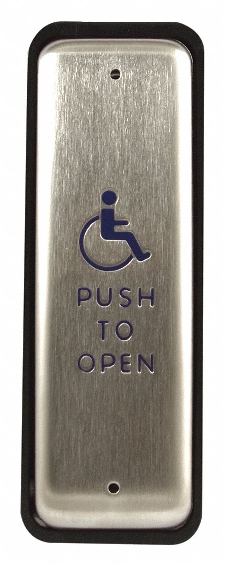 Exit Push Button: 4 3/4 in Ht, 5/8 in Dp, 1 1/2 in Wd, ADA Compliant, Aluminum/Stainless Steel