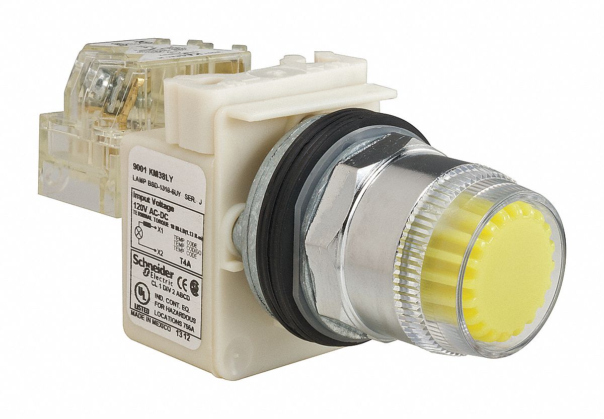 SCHNEIDER ELECTRIC, Maintained / Momentary, Yellow, Illuminated Push