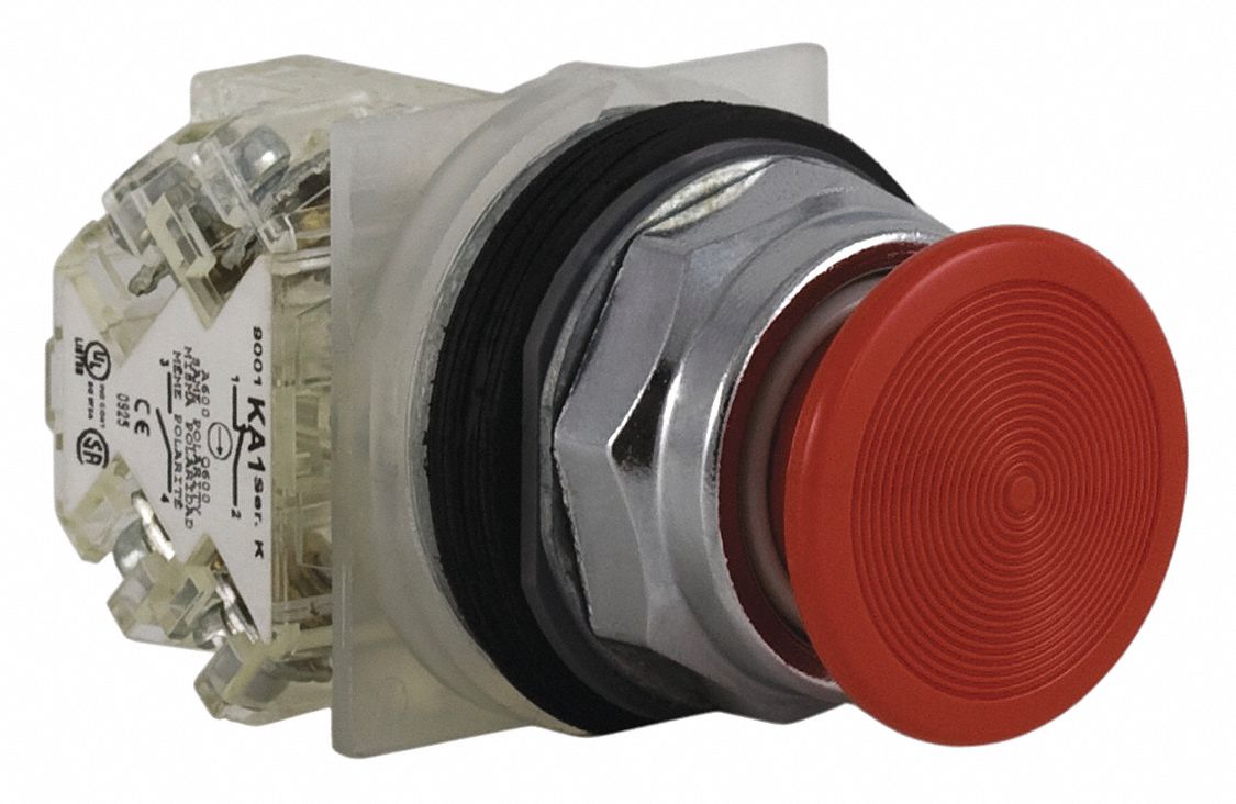 Mushroom Head Push Button: Non-Illuminated, Mushroom Head Profile, Non-Metallic