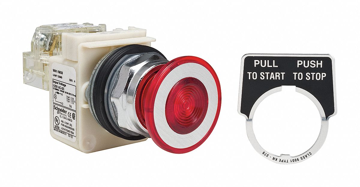 Mushroom Head Push Button: Illuminated, Mushroom Head Profile, Non-Metallic, SPDT