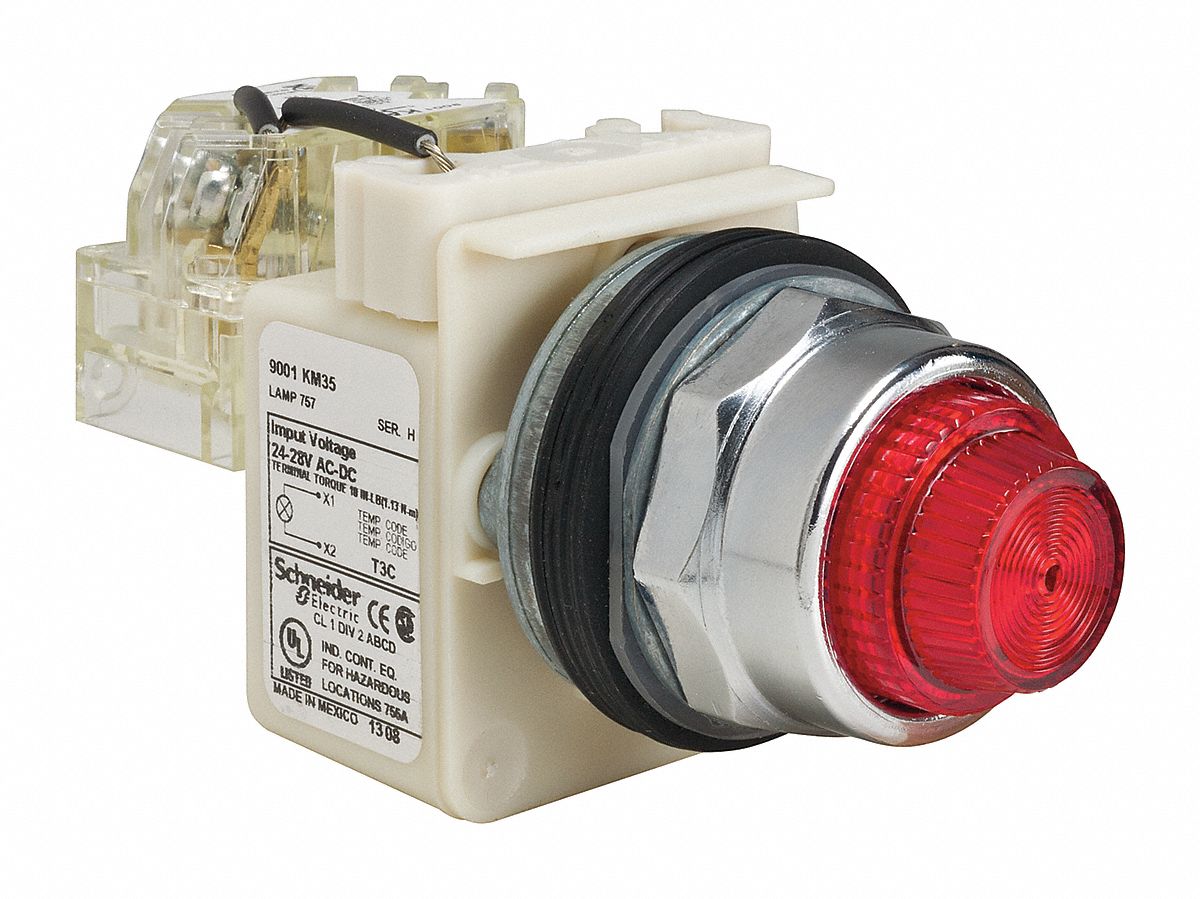 Pilot Light: 30 mm Panel Mounting Size, Red, Incandescent, 9001K Series