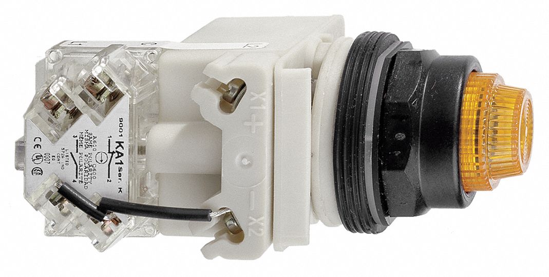 Pilot Light: 30 mm Panel Mounting Size, Amber, LED, 9001K Series