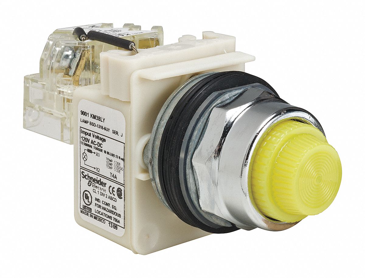 Pilot Light: 30 mm Panel Mounting Size, Yellow, LED, 9001K Series