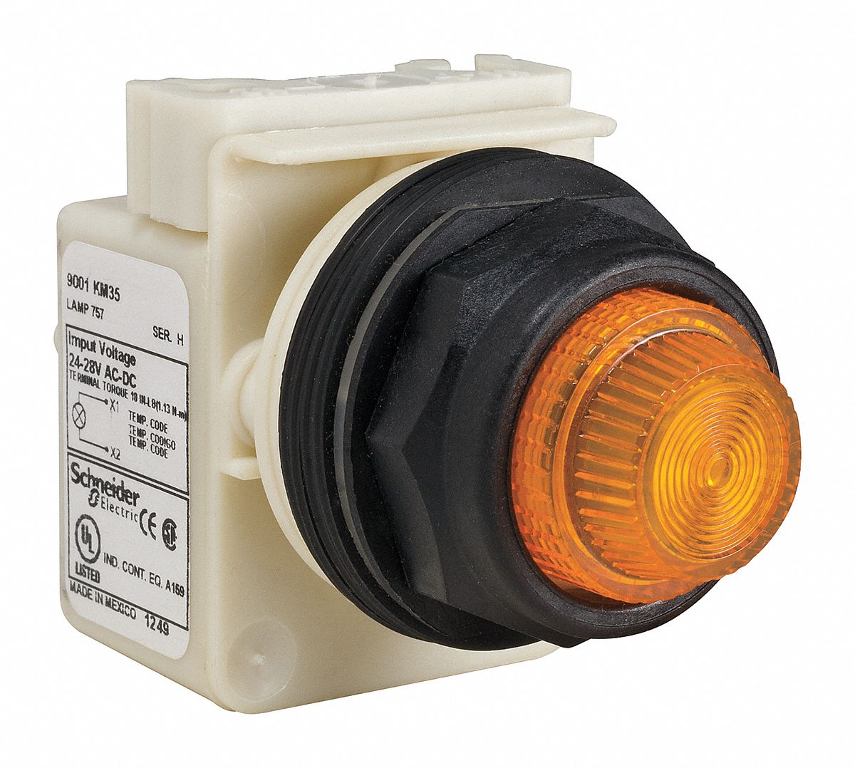 Pilot Light: 30 mm Panel Mounting Size, Amber, Incandescent, 9001SK Series
