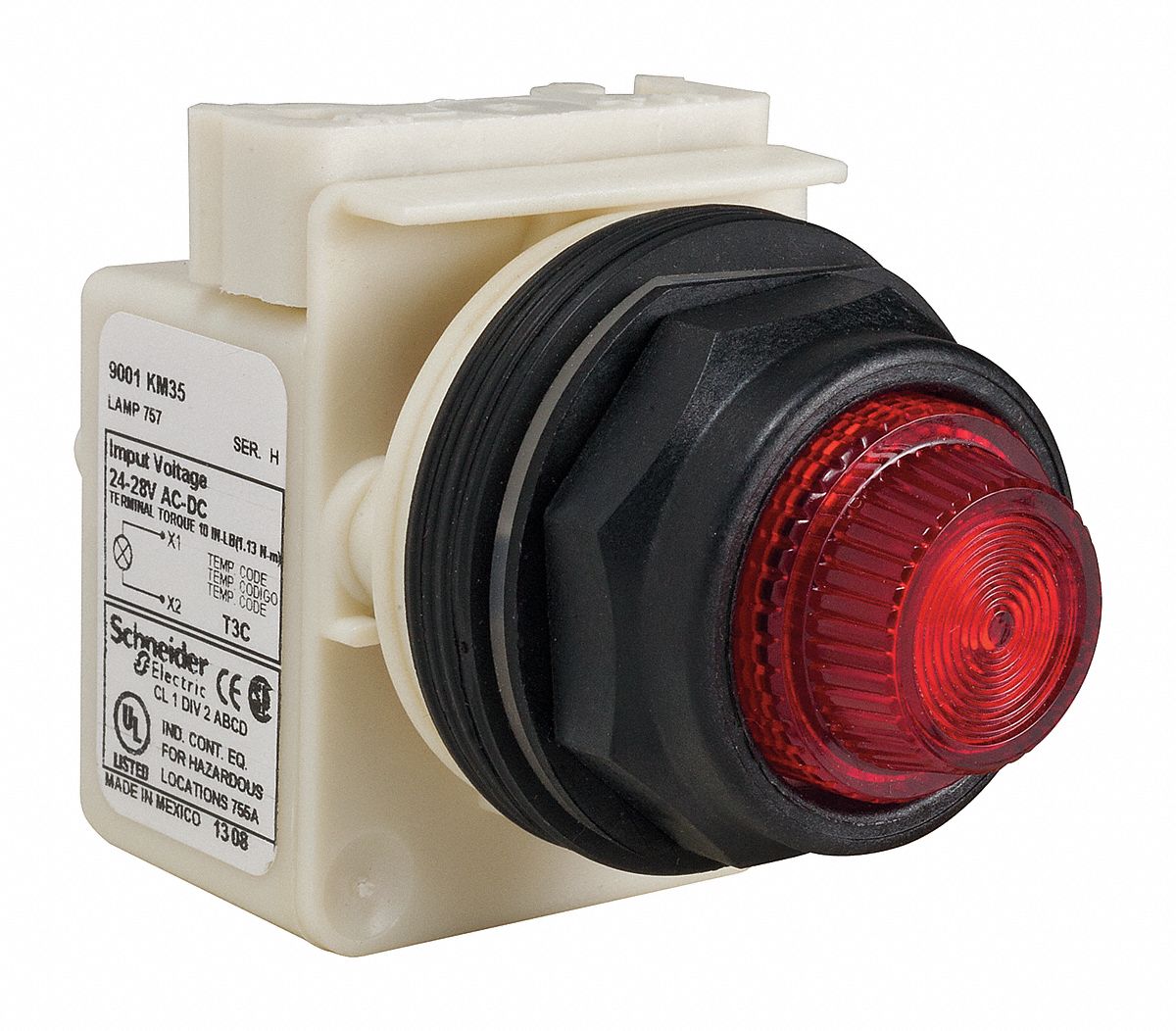 Pilot Light: 30 mm Panel Mounting Size, Red, Incandescent, 9001SK Series