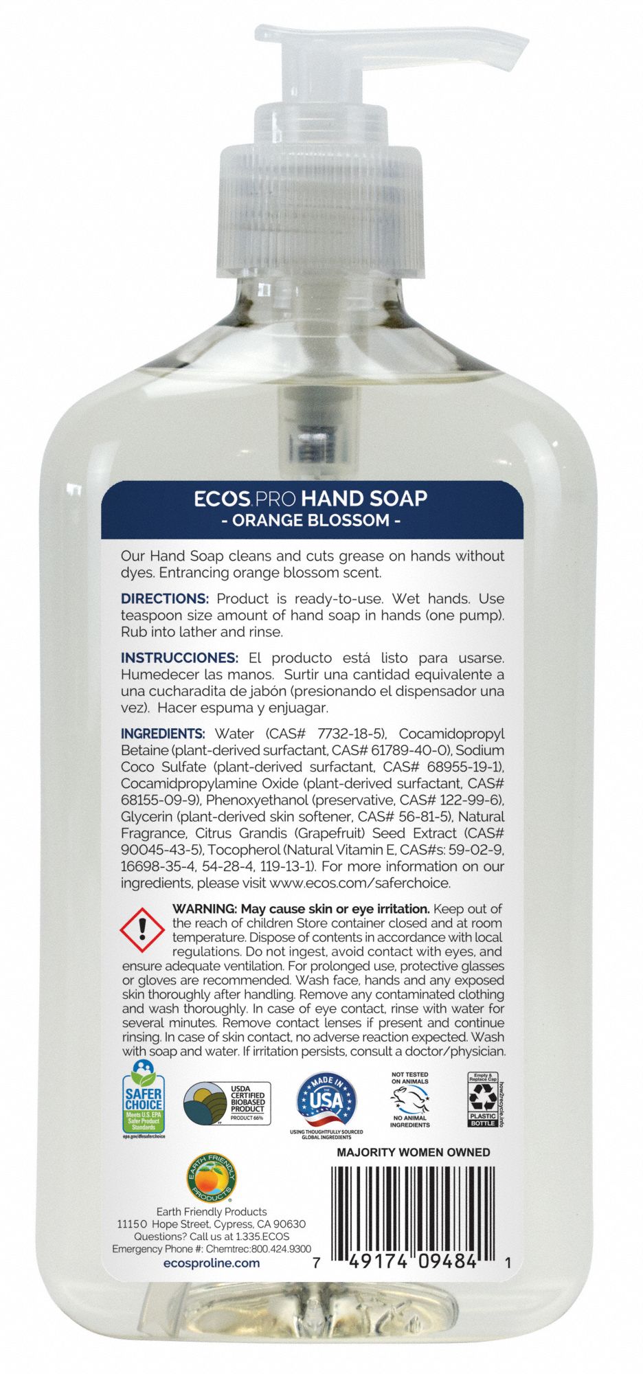 ECOS PRO Orange Blossom, Liquid, Hand Soap, 17 oz, Pump Bottle, None