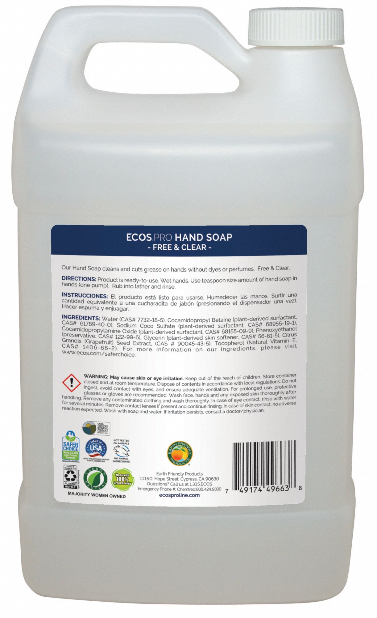 ECOS PRO Unscented, Liquid, Hand Soap, 1 Gal, Jug, Universal - 45CA48 ...