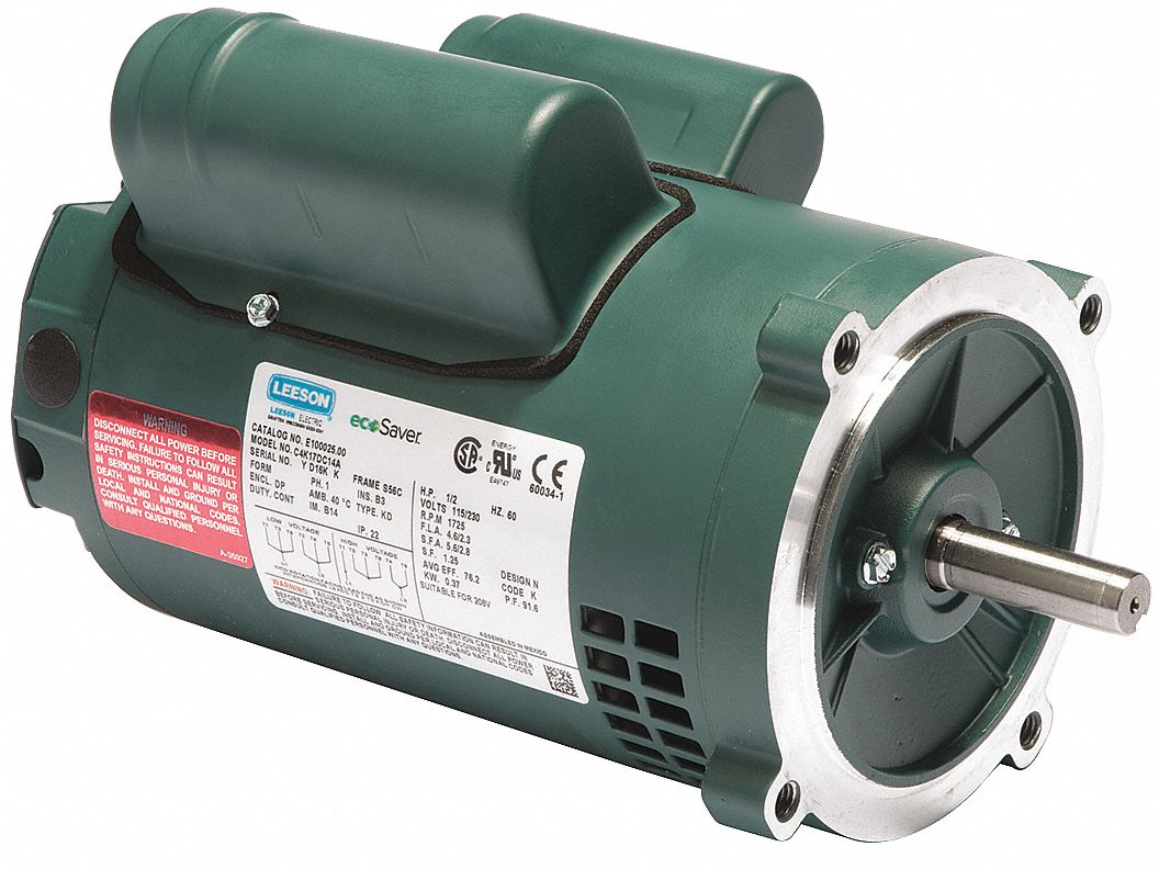 LEESON General Purpose Motor, 1 1/2 HP, Capacitor-Start/Run, Nameplate