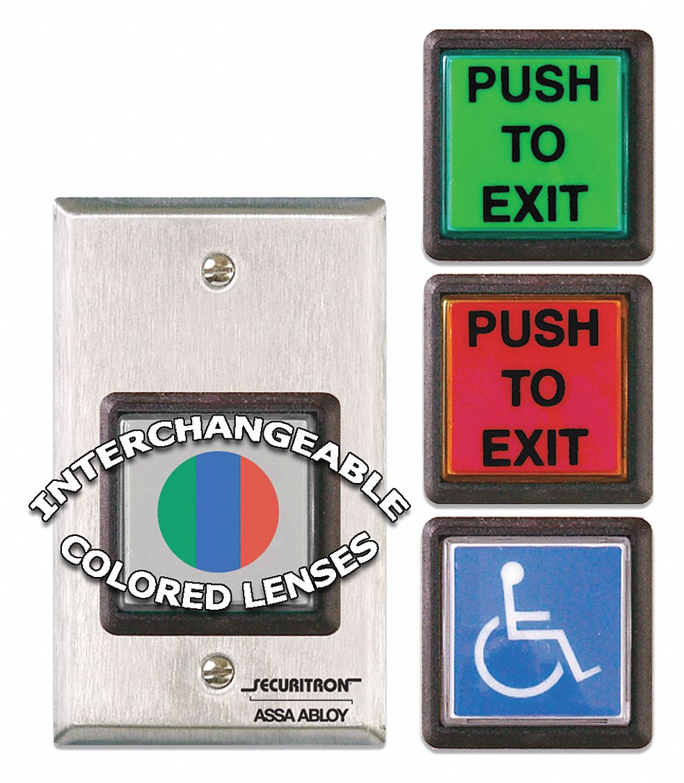 EXIT PUSH BUTTON,STAINLESS STEEL,GREEN