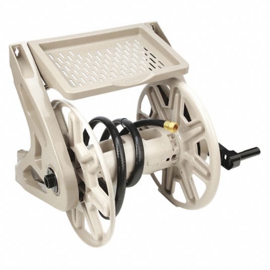 Garden Hose Reel: 200 ft (5/8 in I.D.), 15 in Reel Dia, Tan, 16 1/2 in L x  22 1/2 in W x 18 in H