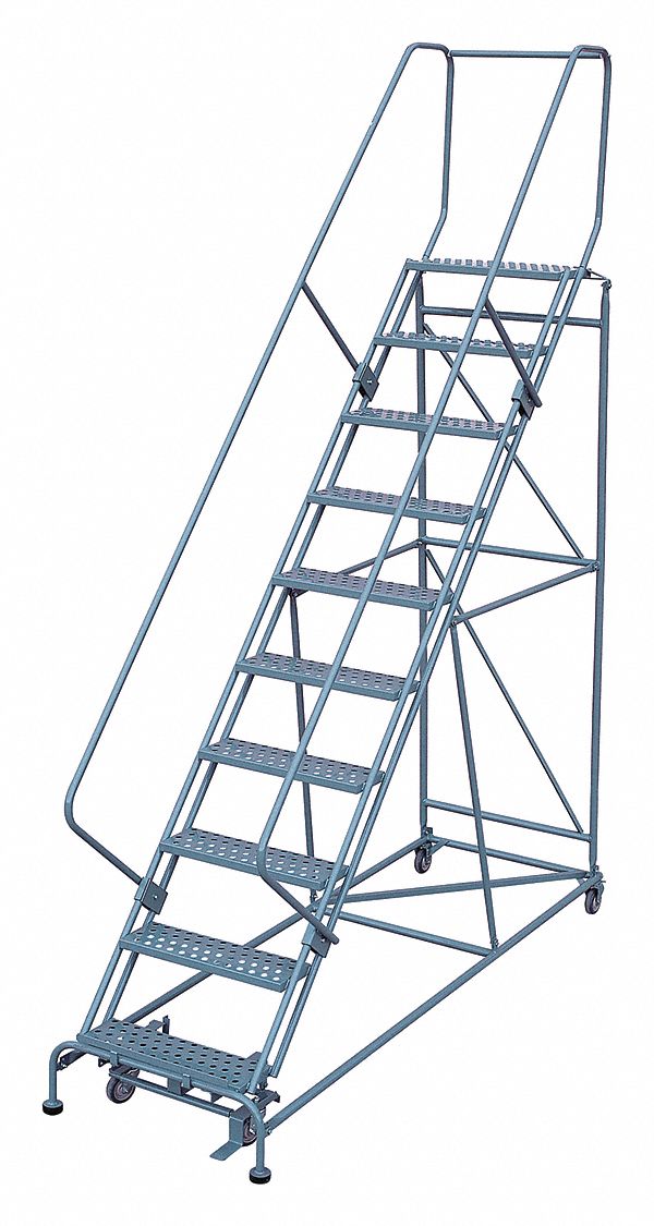 COTTERMAN 10Step Rolling Ladder, Serrated Step Tread, 130 in Overall