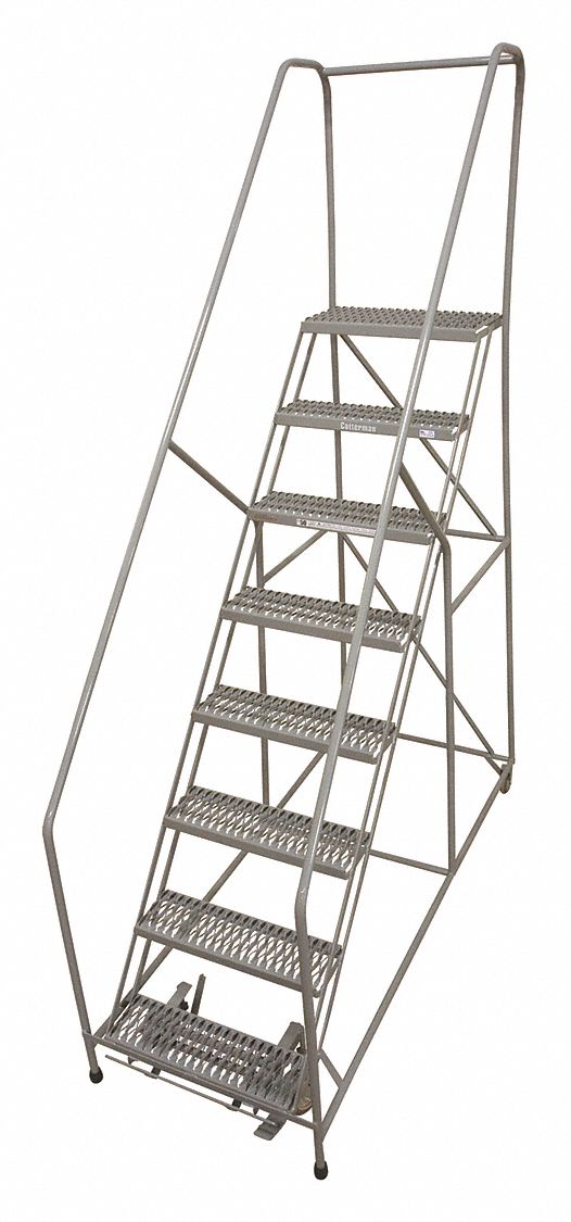 Rolling Ladder: 6.7 ft Platform Ht, Assembled, Steel, Manual Lock, Antislip, 24 in x 78 in
