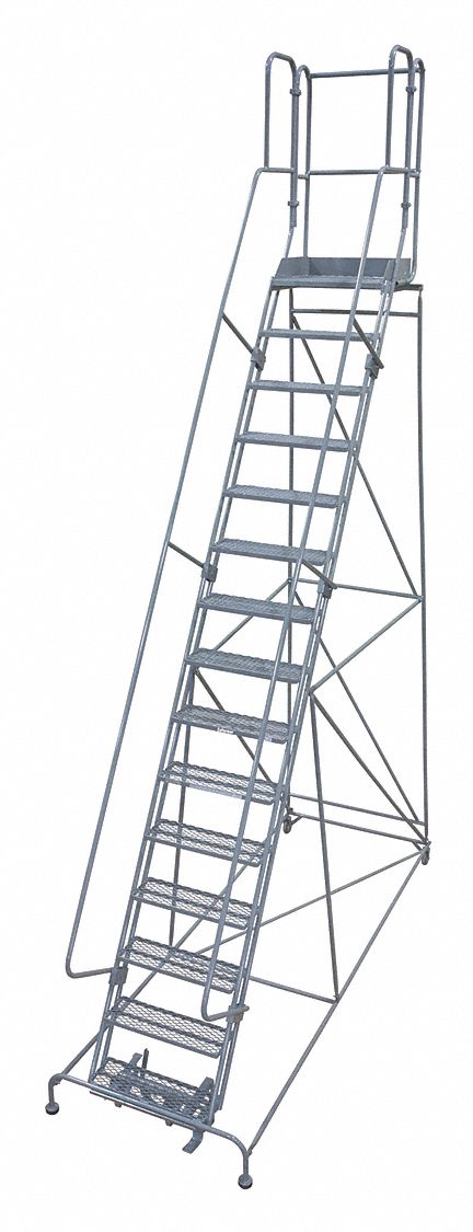 Rolling Ladder: 12.5 ft Platform Ht, Unassembled, Steel, Manual Lock, Antislip