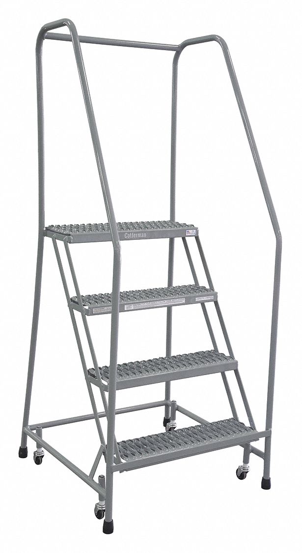 Rolling Ladder: 3.3 ft Platform Ht, Assembled, Stainless Steel, Wt-Actuated Auto-Lock