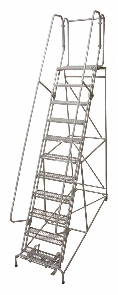 Rolling Ladder: 9.2 ft Platform Ht, Unassembled, Steel, Manual Lock, Antislip