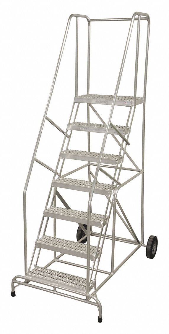 Wheelbarrow Ladder: 5.8 ft Platform Ht, Assembled, Aluminum, 350 lb Load Capacity