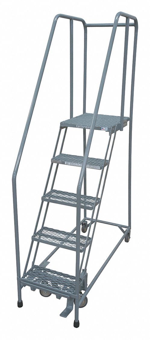 COTTERMAN 5-Step Rolling Ladder, Antislip Vinyl Step Tread, 80