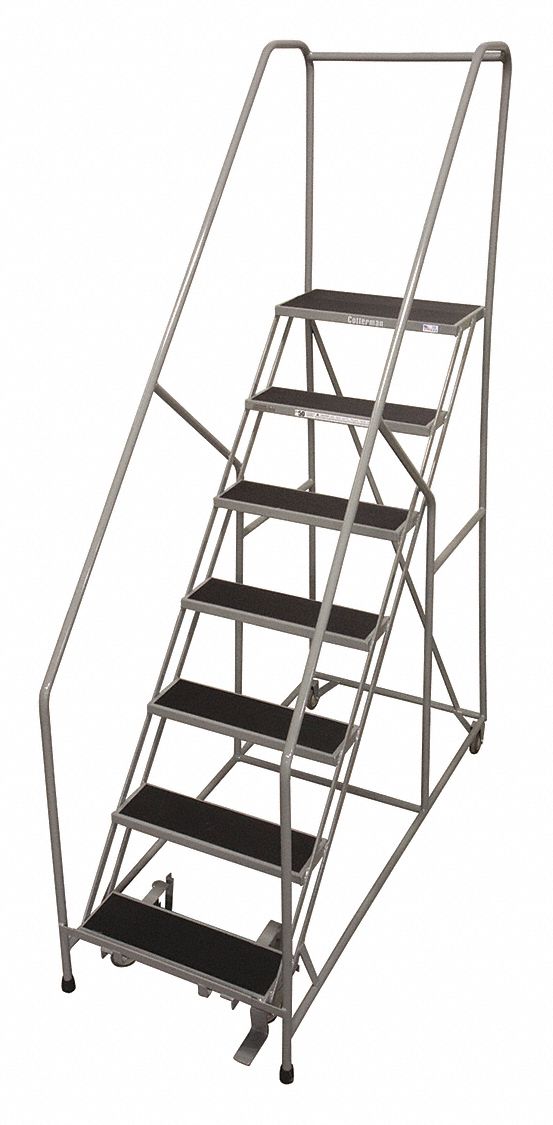 Rolling Ladder: 5.8 ft Platform Ht, Assembled, Steel, Manual Lock, Antislip, 30 in x 69 in