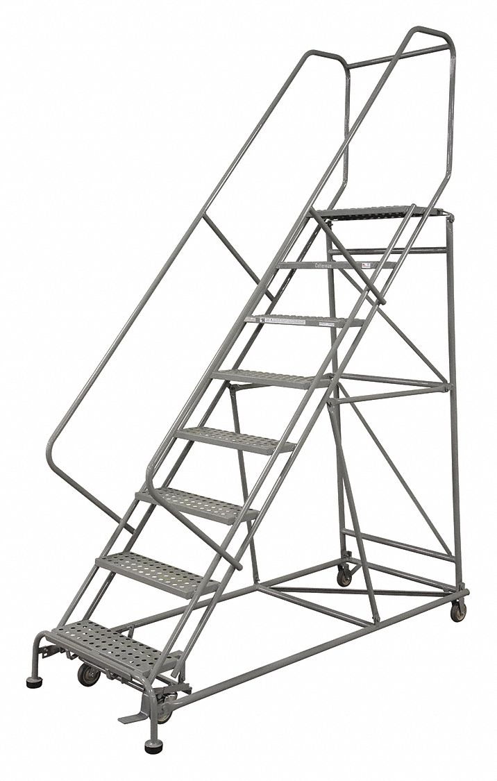 Rolling Ladder: 5.8 ft Platform Ht, Unassembled, Steel, Manual Lock, Perforated