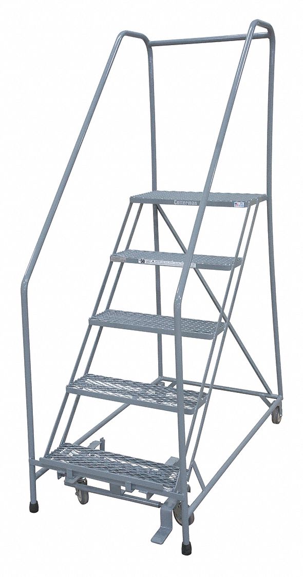 Rolling Ladder: 4.2 ft Platform Ht, Assembled, Steel, Manual Lock, Antislip, 30 in x 51 in