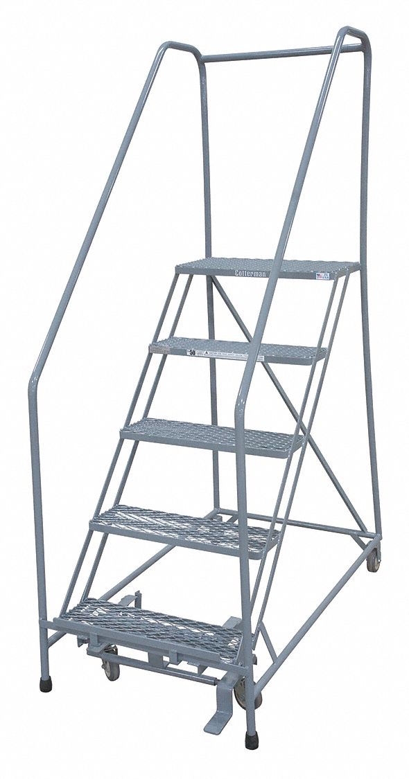 Cotterman 5-step Rolling Ladder, Antislip Vinyl Step Tread, 80 In 