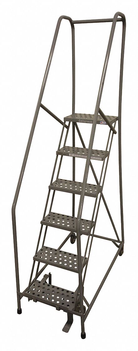 Rolling Ladder: 5 ft Platform Ht, Assembled, Stainless Steel, Manual Lock, Expanded Metal