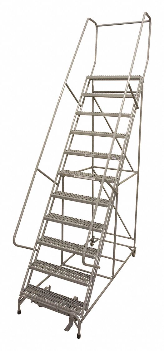 Rolling Ladder: 9.2 ft Platform Ht, Assembled, Steel, Manual Lock, Serrated, 32 in x 81 in