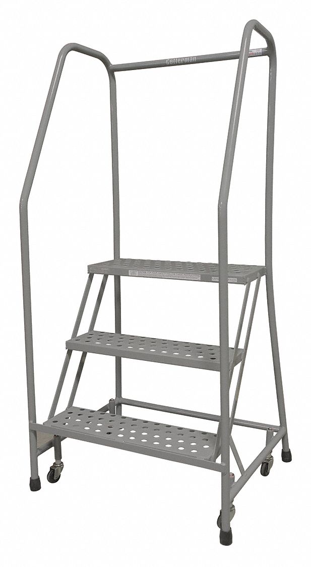 Rolling Ladder: 2.5 ft Platform Ht, Assembled, Stainless Steel, Wt-Actuated Auto-Lock