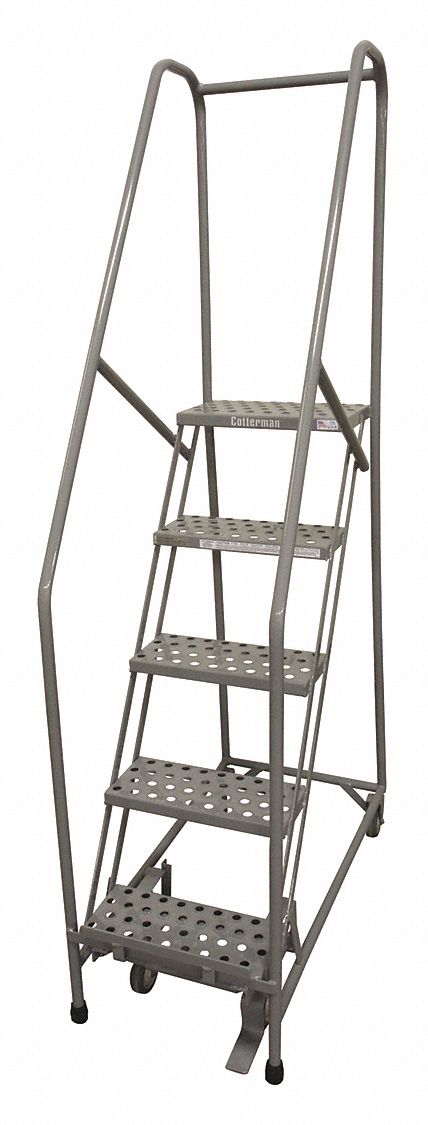 Rolling Ladder: 4.2 ft Platform Ht, Assembled, Stainless Steel, Manual Lock, Serrated