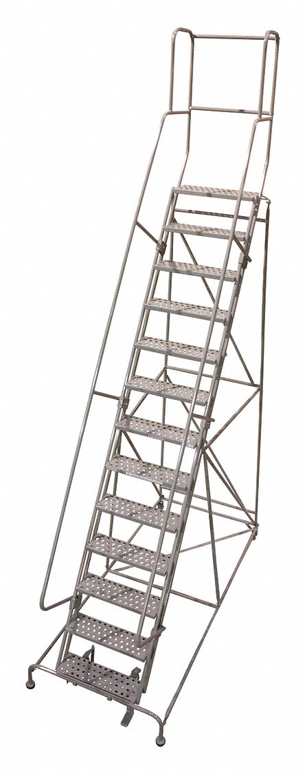 Rolling Ladder: 10.8 ft Platform Ht, Unassembled, Steel, Manual Lock, Antislip