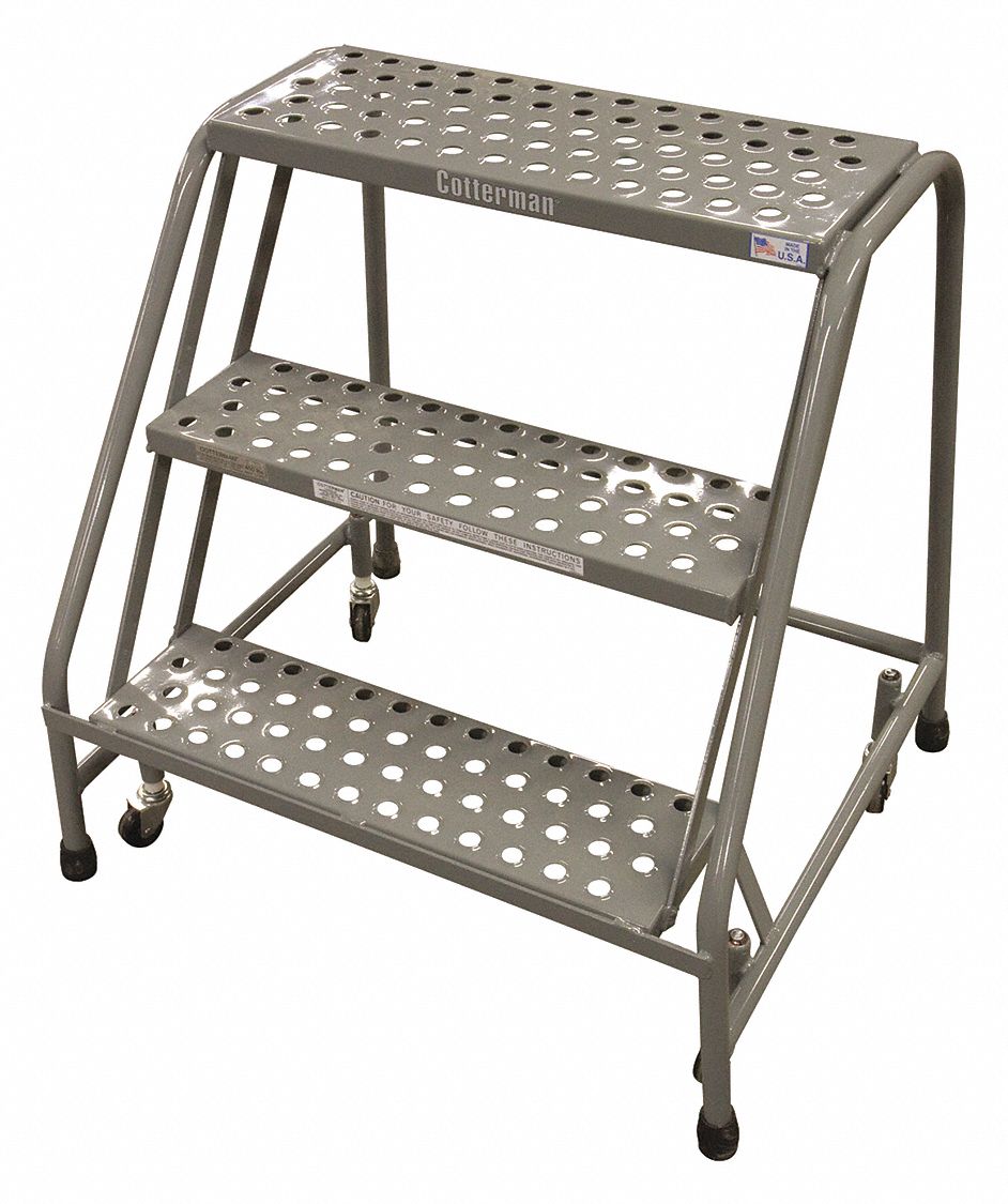 Step Stool: 2.5 ft Overall Ht, 450 lb Load Cap, 3 Steps, Steel, 2.5 ft Standing Ht