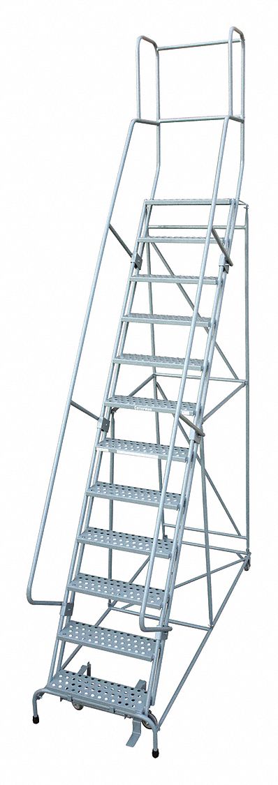 Rolling Ladder: 10 ft Platform Ht, Unassembled, Steel, Manual Lock, Antislip