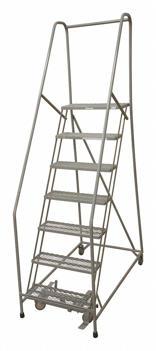 COTTERMAN 7-Step Rolling Ladder, Antislip Vinyl Step Tread, 100 in ...