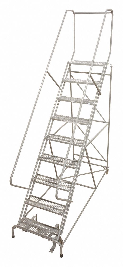 Rolling Ladder: 7.5 ft Platform Ht, Assembled, Steel, Manual Lock, Antislip, 32 in x 80 in
