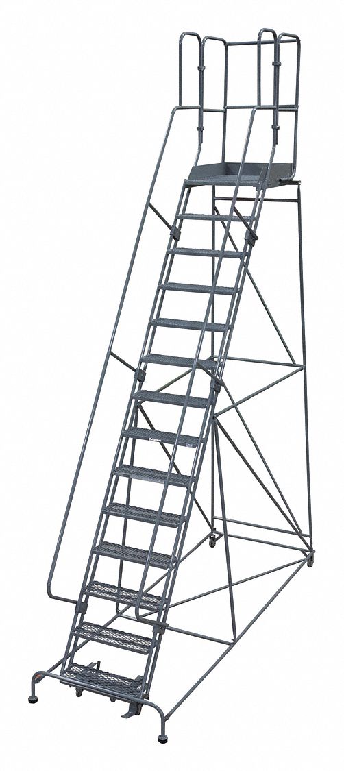 Rolling Ladder: 11.7 ft Platform Ht, Unassembled, Steel, Manual Lock, Antislip